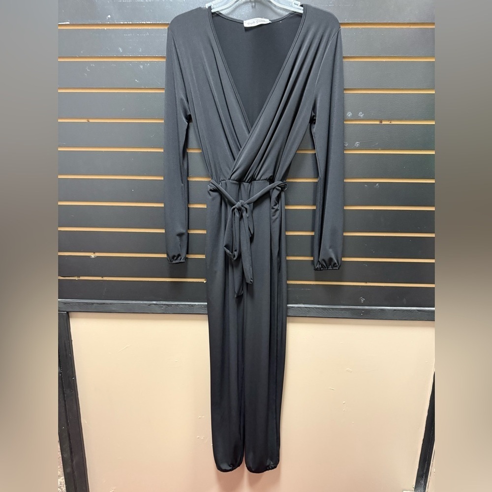 Brigitte Brianna Black Jumpsuit w/ Belt & Pockets